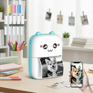 Wireless Bluetooth Portable Thermal Label Printer for iOS Android - Inkless Sticker Photo Machine with 14 Paper Rolls, Ideal for Journaling Receipts Barcode Tags Homework Notes.