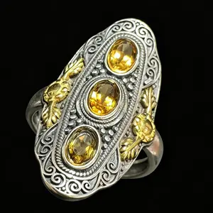 925 Sterling Silver Natural Citrine Adjustable Statement Ring