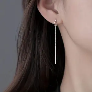 Elegant Water Drop Ear Threader Dangle Earrings - Delicate Tassel Long Jewelry Gift for Women