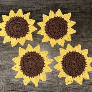 Crochet Sunflower Coaster Set of 4- Yellow Petals and Brown Center