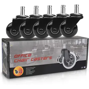 Office Chair Caster Replacement Wheel for Hardwood Floor and Carpet,2" Heavy Duty Universal Floor Safe Caster Set of 5,Rubber Wheels Office Chair to Replace Office Chair mats,fits 98% Chairs