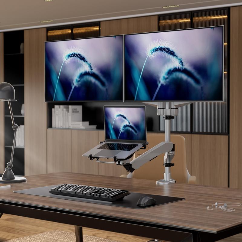 Full Motion Dual Monitor + Laptop Mount with Cooling Fan