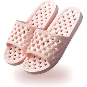 Quick Dry Shower Slippers for Women & Men, Non-Slip Thick Sole Bathroom Slides, Soft Cushioned Platform Sandals for Indoor, Dorm, Beach & Pool (Pink)