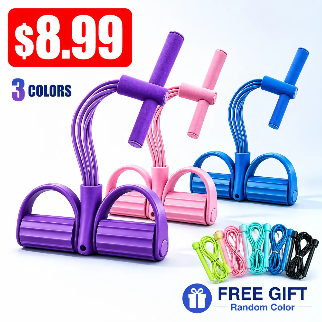 Upgraded 6-Tube Heavy Duty Pedal Resistance Band Tension Pull Rope Sit-Up Assistant for Core Training & Home Fitness (Free Gift)