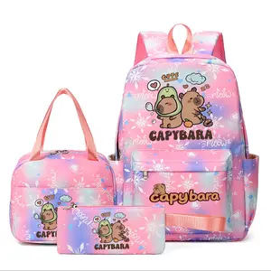 3pc Snowflake Backpack Set, School Backpack, Cute Water Dolphin Capybara Print, Multifunctional Laptop Bag, Lunch Box & Pencil Case, Perfect Gift