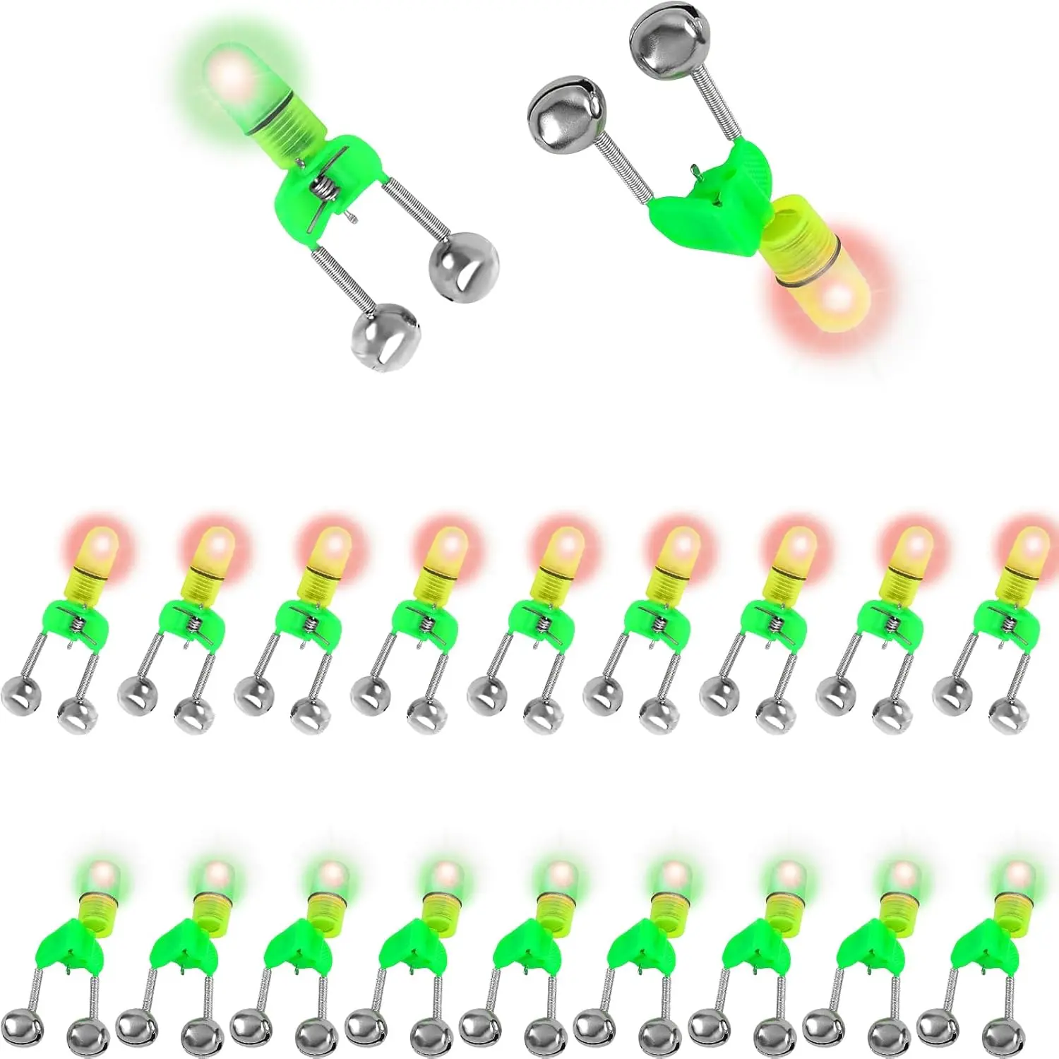 Fishing  Bells, 50 count Plastic Fishing Rod Clips with Dual Alert Bells /20PCS with Led Lights Yifanyou Sports
