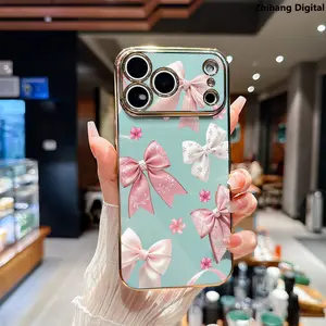 Elegant Bow Pattern Soft Case for iPhone 17 Pro Max Air 16 Plus 15 14 13 12 11 Elegance Luxury Golden Edge Electroplating TPU Phone Protection Cover Premium Slim Shockproof Lightweight Protective Cover