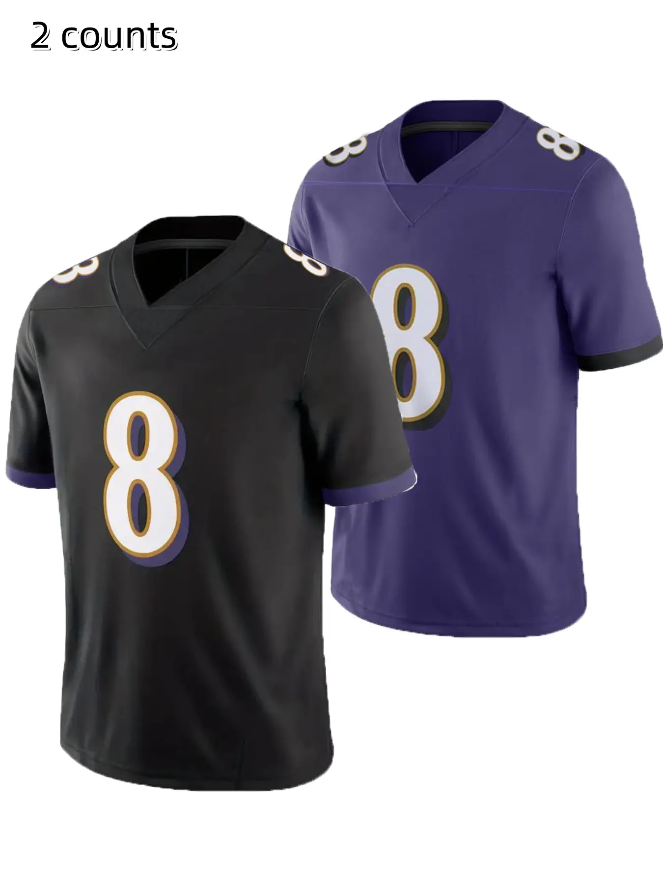 Men's #8 Purple American Football Jersey - Embroidered V-Neck Rugby Jersey Top, Loose Fit, Breathable, Machine Washable, All-Seasons, Sizes S-XXXL