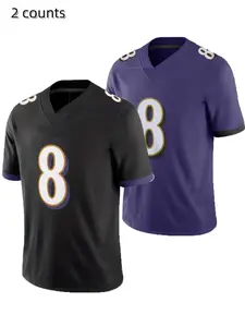 Men's #8 Purple American Football Jersey - Embroidered V-Neck Rugby Jersey, Loose Fit, Breathable, Machine Washable, All-Seasons, Sizes S-XXXL