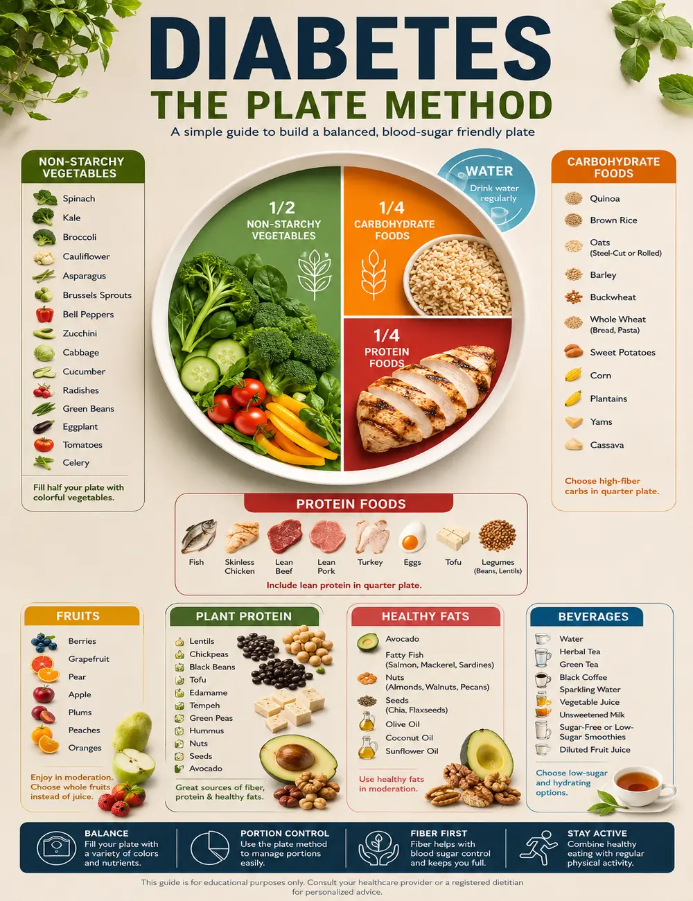 Diabetes Plate Method Poster, Healthy Eating Chart, Blood Sugar Friendly Food Guide, Portion Control Wall Art, Nutrition Poster, Balanced Meal Planner, Diabetic Diet Kitchen Decor, Healthy Food Chart, Wellness Gifts for Home Office Nutrition Classroom Art