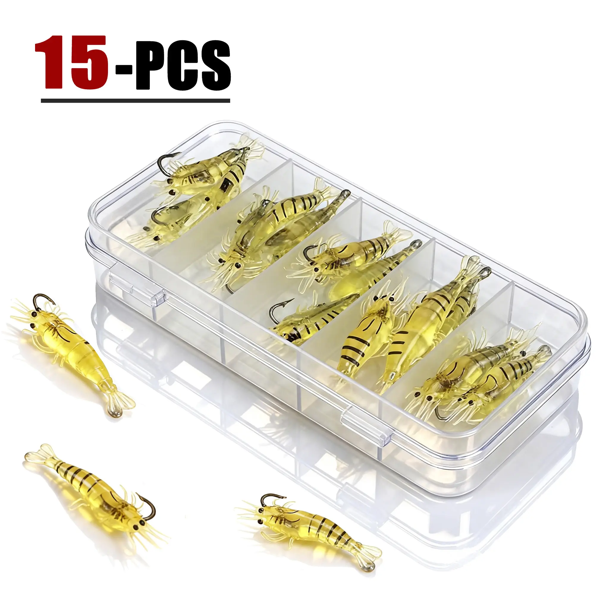 15/30pcs Silicone Lifelike Shrimp Fishing Lure Box Set - Compact, Realistic Action Baits with Hooks for Freshwater, Saltwater Bass Fishing, Outdoor Fun, Spring Glow Up, Summer Vibes