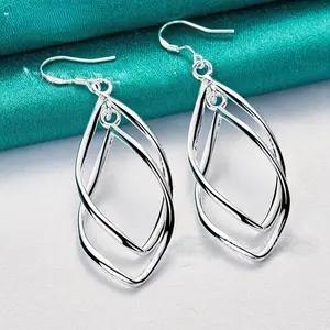 fashion Geometric Hoop Earrings - Silver Plated Double Ring Design, Lightweight Everyday Elegance trendy jewelry