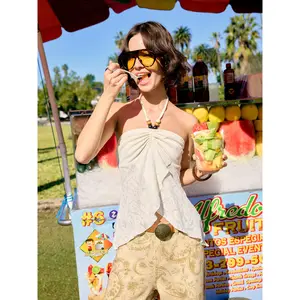 Cider Paisley Lace Halter Neck Ruched Beaded Top