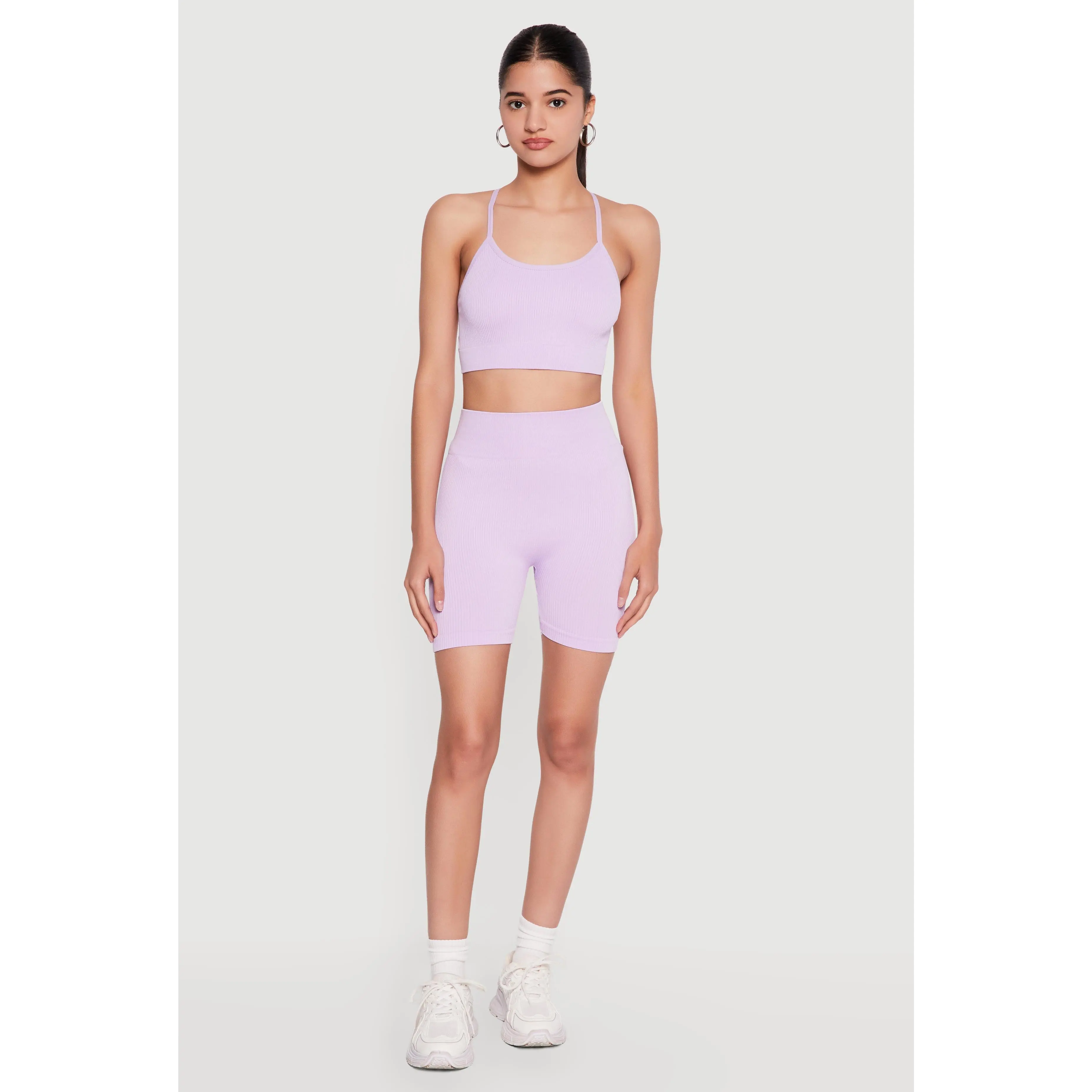 High Waisted Compression Rib Biker Shorts