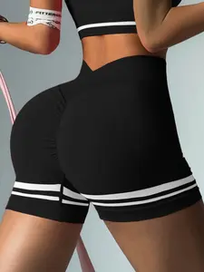Women's Peach Butt Sport Shorts, V-Waist Dual-Color Stripe Shorts, Specially Designed for Women, Perfect for Sports, Running, Yoga, and Fitness Activities