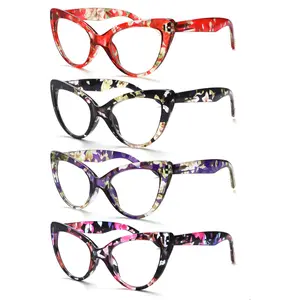 Women's Durable High Quality Eyewear - 4 Pairs Retro Cat-Eye Large Frame Multifocal Reading Glasses, Assorted Patterns, +0 to +4.0 Lens Power, Non-Prescription