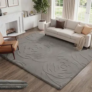 Large Size 1.3" Thick Plush Area Rug, Extra Soft Floral Non-Slip Baby Play Mat, Faux Fur Rose Jacquard Shag Rugs for Living Room