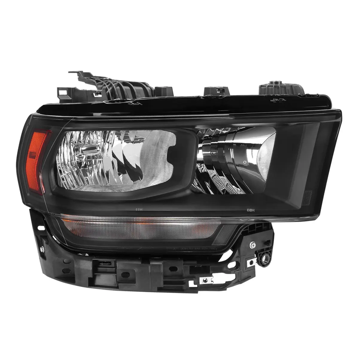 SPEC-D TUNING Factory Style Crystal Halogen Headlight Lighting Assembly - 1 Black Housing/Clear Lens Unit, Amber Reflector, Vehicle-Specific Fit for 2019-2024 2500/3500, Passenger Side, Fits Stock 9005 Bulb & Turn Signal T20 7443NA High Beam Bulbs