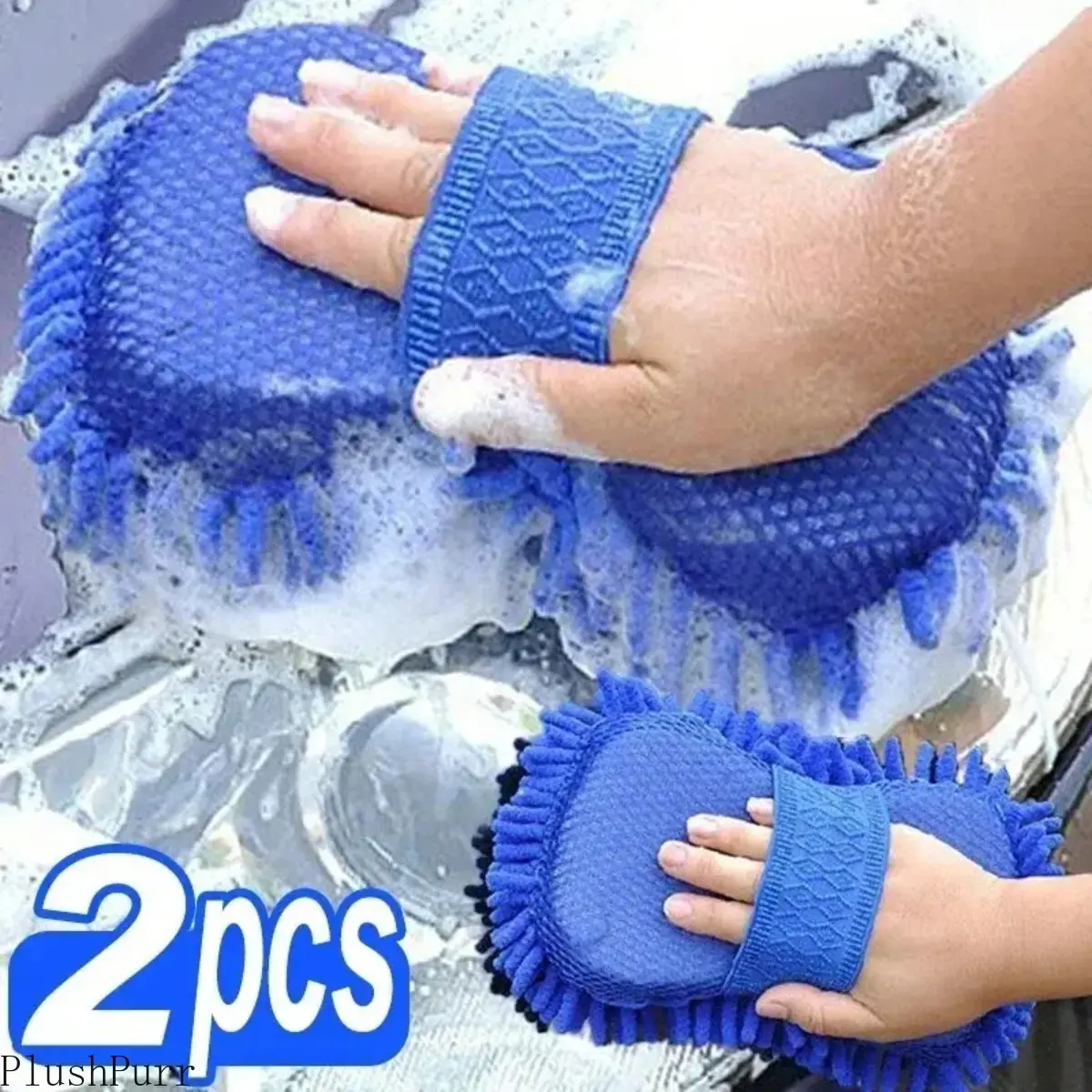 Car Wash Mitts 2-Pack, Plush Chenille Microfiber Glove-Style, Scratch-Free with High Absorbency, Ergonomic & Versatile Car Detailing Supplies, Super Absorbent Microfiber, Two-Pack tiktokshopbacktoschool