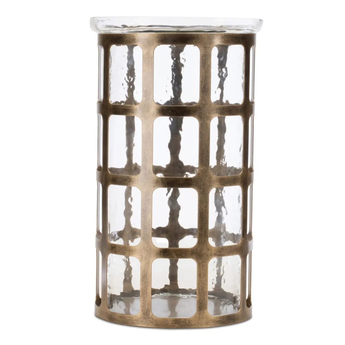 Melrose 92428DS Contemporary Chic Metal & Glass Golden Pillar Candle Holder, 7.5x12.5 in, Gold Accent Decorative Accents for Home Supplies Enthusiasts, Modern Glass Candle Container, Metallic, Decorative Accents Pillar Holders