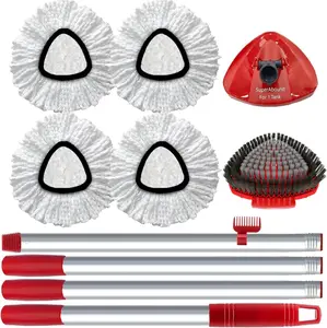 Spin Mop Replacement Set Compatible with O Cedar EasyWring 1 Tank System – 4 Microfiber Refills, 30-58" Handle, Triangle Base & Scrub Brush