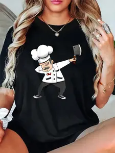 100% Cotton Unisex Funny Dabbing Chef Tee Dab Chef Gift Culinary Christmas T-Shirt，Autumn Women's T-shirt Christmas Happy Letter Snowflake Fun Pattern