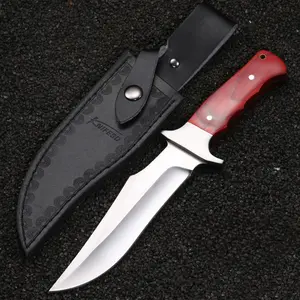 Classic Style High Carbon Steel Red Sandalwood Handle Chef's Knife with Sharp Blade for Cooking, Fishing, and Outdoor BBQ Use