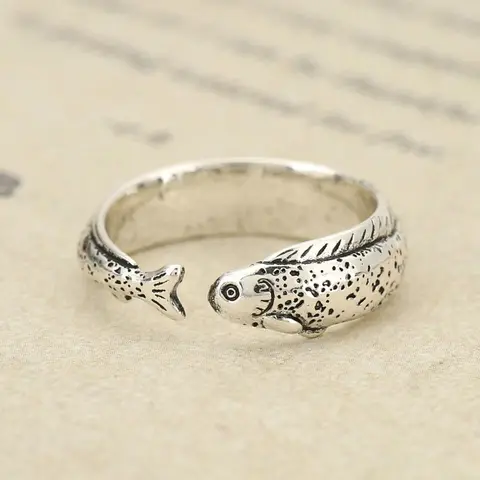 Vintage Silver Color Fish Shape Ring, Unisex Jewelry for Daily Wear, Perfect Gift for Friends, Ideal for Festive, Vintage Rings