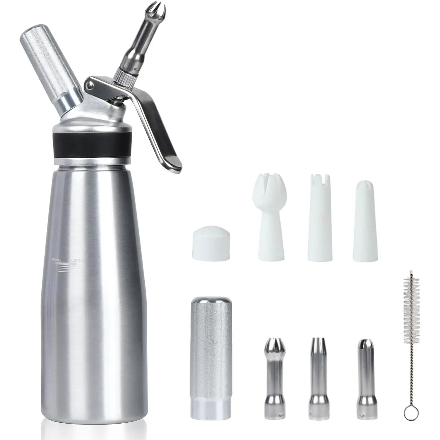 Whipped Cream Dispenser,500ml Whipped Cream Charger with Sturdy   And ,Cream Maker with 6 Decorating Nozzles,Use Standard 8 Gram N2O Chargers (Not Included)