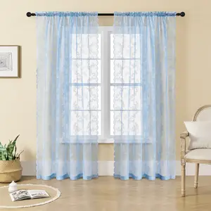4 Piece Warp Knitted Mesh Sheer with Lace Trim,  52x84 Inch Rod Pocket Curtains, Elegant Window Drapes for Home Decoration L46 822, Lace Curtains
