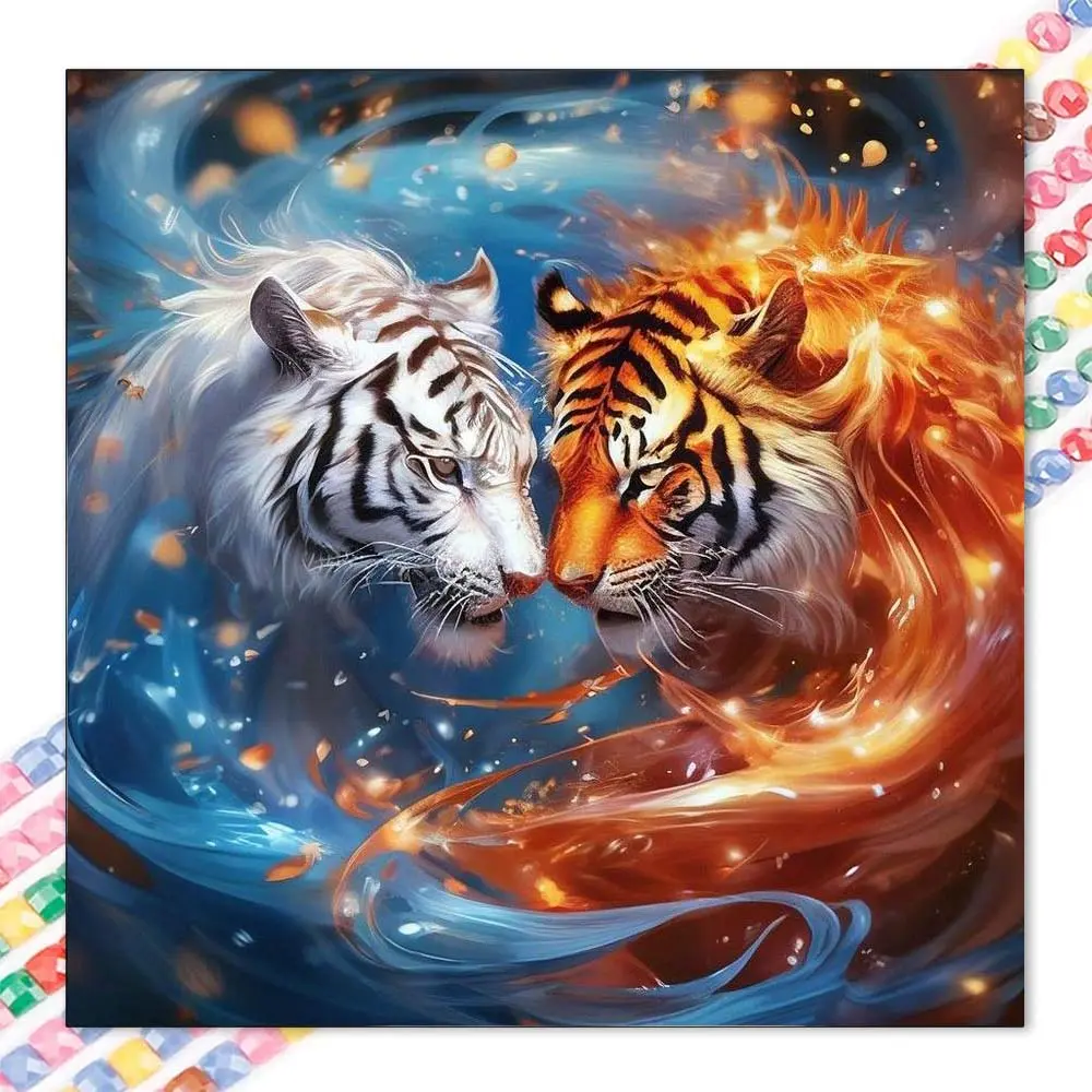 1 set of DIY diamond painting kit, 5D diamond art set, DIY decoration Ice Fire Tiger diamond painting kit full round diamonds, mosaic, diamond art, DIY art home decoration, suitable for Christmas, Crafts