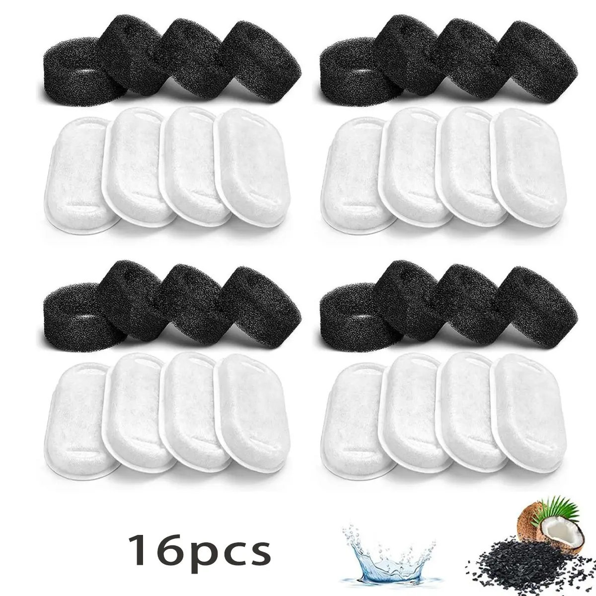 Cat Water Fountain Filter Set, 16-Piece Replacement Filters for Dogs & Cats, Fits 108oz/3.2L Stainless Steel Fountain
