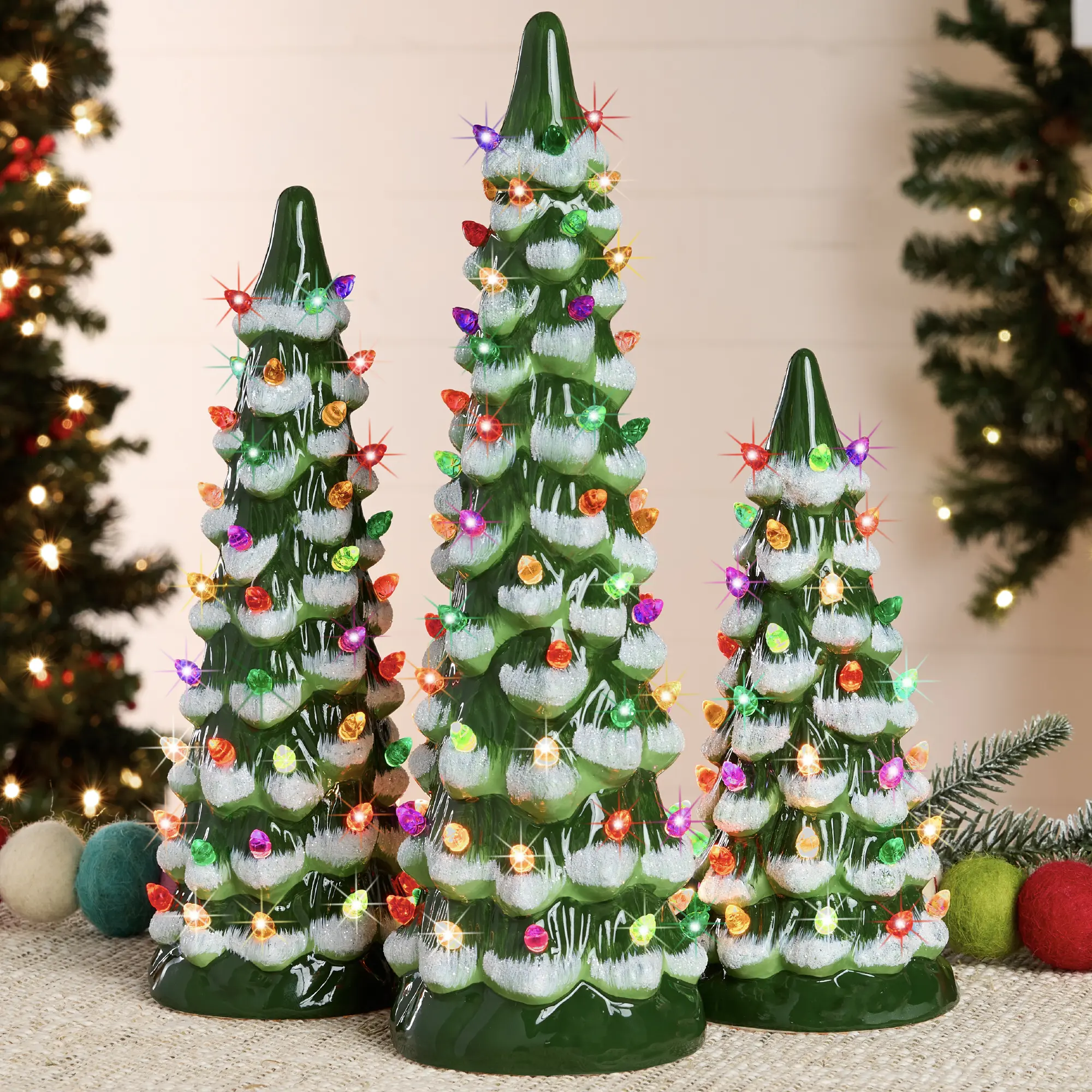 Best Choice Products Set of 3 Pre-Lit Hand-Painted Ceramic Tabletop Christmas Trees