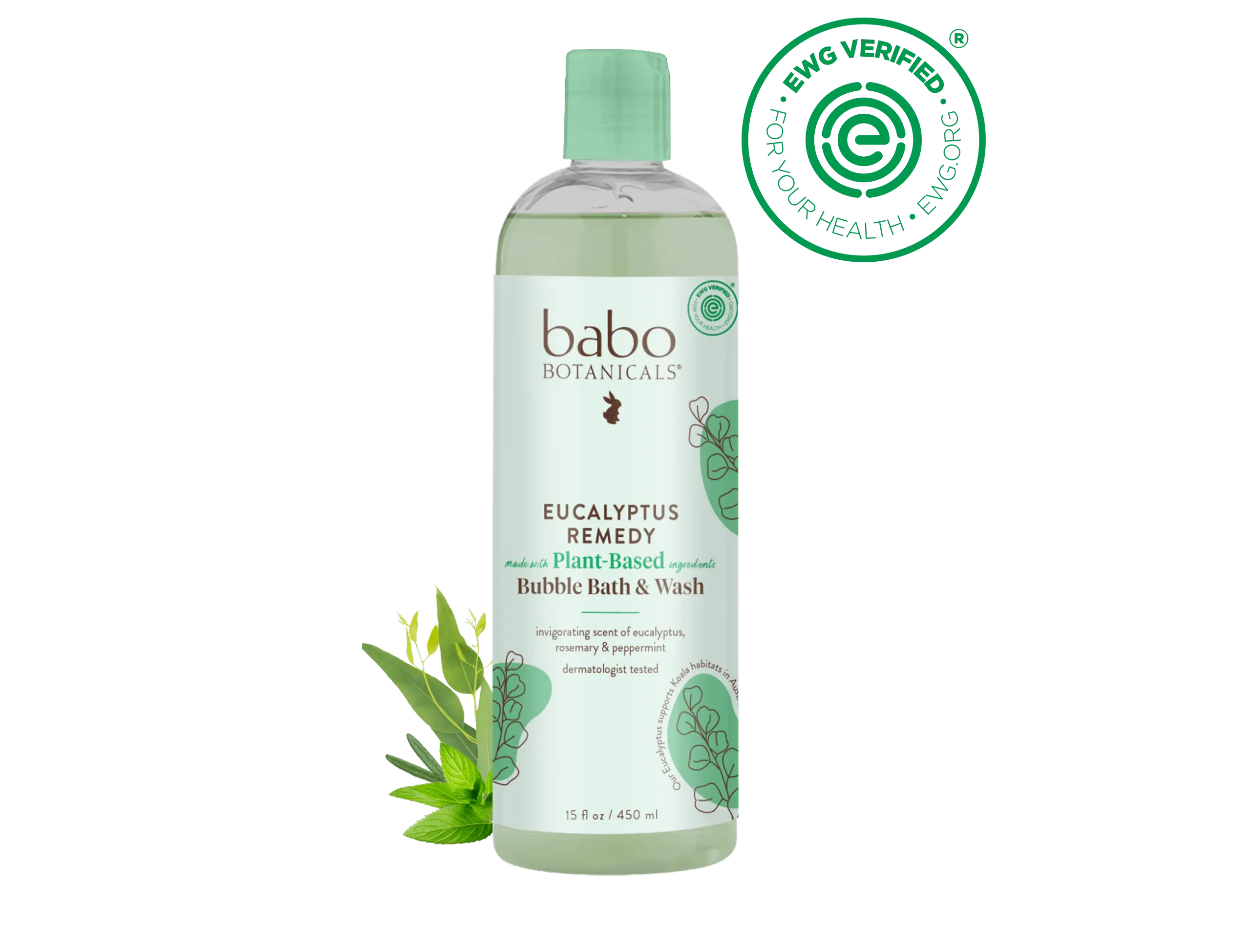Babo Botanicals Eucalyptus Remedy Bubble Bath & Wash - Made with Plant-Based Ingredients, Eucalyptus, Rosemary & Peppermint Scented, Dermatologist Tested, EWG Verified 15 fl oz (450 ml)