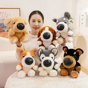 15/25CM Adorbale Furry Plush Corgi Dog Plush Toy Stuffed Big Head Lifelike Rottweiler Golden Retriever Husky Animal Doll