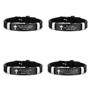 Bible inspirational quotes: Simple family and friendship bracelet, stainless steel adjustable silicone movement