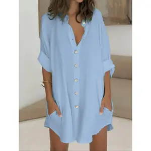 [Plus Size] Solid Color, Womenswear, Casual Button Down Top for Summer, Women's Plus Clothing for Daily Wear