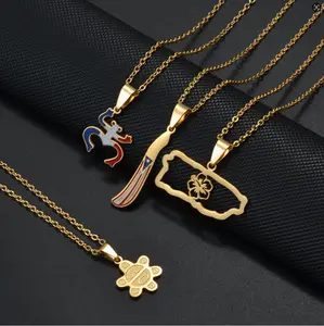 4Pcs/set Limited Edition Puerto Rico Souvenir, Gold Puerto Rico necklace, Cultural Pride Puerto Rico gold jewelry for Everyday Travel Beach Outfit Mother's Day Anniversary Birthday Valentine's Day