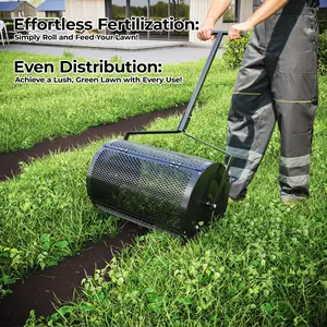 24-Inch Heavy Duty Compost Spreader – Metal Mesh Roller, Adjustable Handle, Sliding Door, T-Shaped Rod, Rustproof for Fertilizer, Peat Moss, Topsoil, Manure & Mulch