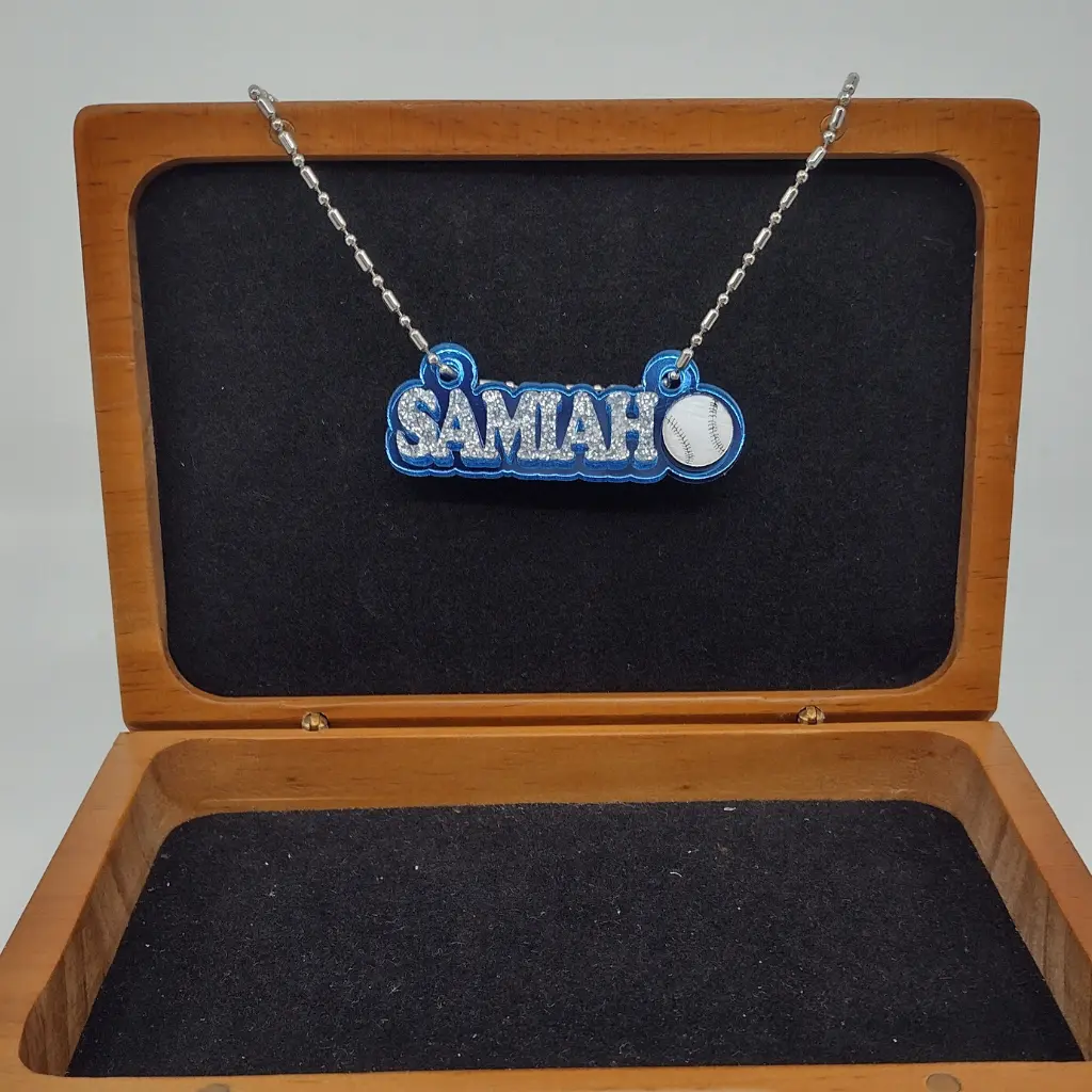 Custom Baseball Name Necklace – Personalized Glitter Sports Nameplate Jewelry, Softball/Baseball Gift for Boys, Girls, Athletes, Team Spirit Accessories