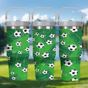 1pc 30oz Football Insulated Cup Tumbler with Handle & Straw, Best Gift for Soccer Lovers, Suitable for Commuting and Outdoor Use