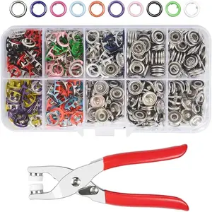 DIY 200 Sets Metal Snaps Buttons with Fastener Pliers Press Tool Kit for Crafting DIY Crafts Clothes Hats and Sewing,Snap Button Fasteners Kit for Clothing Sewing(9.5mm) (Hollow),Hand Tools Kits