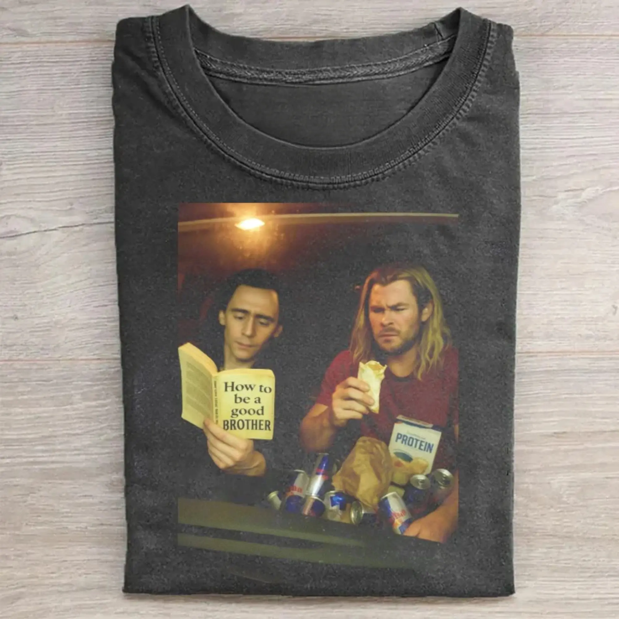 Vintage Loki and Thor Brother Goals T-Shirt - How To Be A Good Brother Funny Meme Graphic Tee, Retro Norse Gods Movie Shirt, 90s Pop Culture Shirt, Fitted Shortleeve T-Shirt, Men's Black Round Neck Menswear, Gift for Men