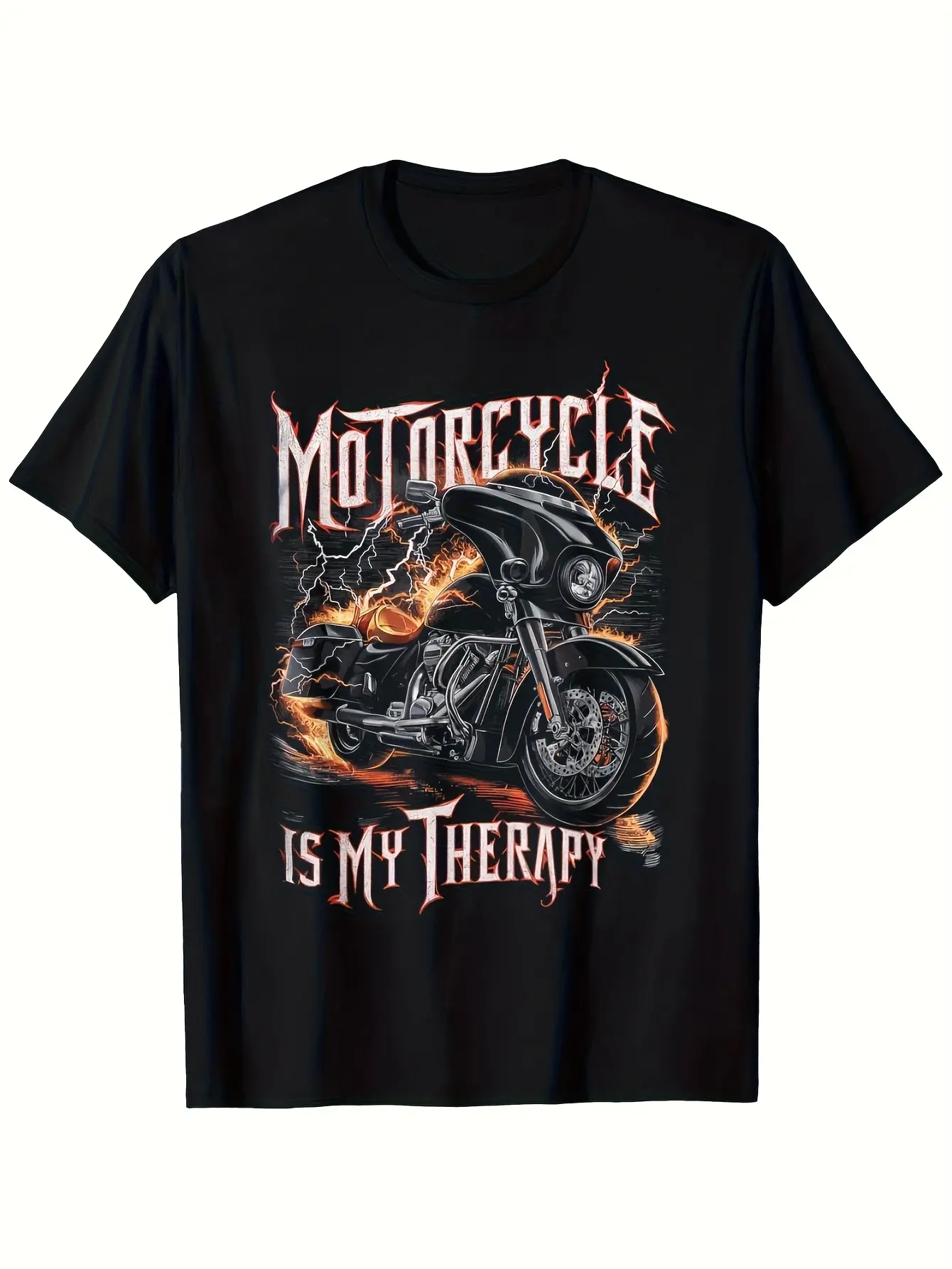 1pc Men'S And Women'S Motorcycle Is My Biker T-Shirt - Heavyweight 180Gsm  Retro Motorcycle Tee with Motorcycle Wheel And Flame Graphics, All-Season Casual Wear, Biker Enthusiast Gift for Dad, Motorcycle Rider