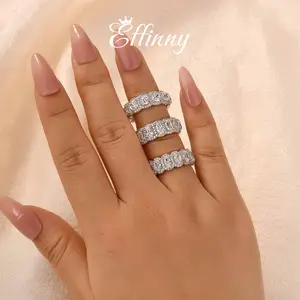 Effinny Jewelry Full Eternity Women's Wedding Bands, S925 Sterling Silver Stacking Bands, 5A Cubic Zirconia Bridal Ring for Wedding, Party