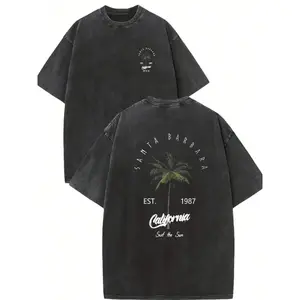 Unisex Vintage California Style Cotton T-Shirt "1989" Coconut Tree Pattern Short Sleeve Round Neck Casual Summer Clothing Machine Washable Summer Casual Apparel |     Tie-dye T-shirt with vintage design on the back