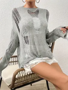Women's Fashion Knit Sweater, Ripped Style Top, Casual Daily Everyday Wear, Beach Holiday, Stylish Ladies' Clothing, Knitwear, Womenswear