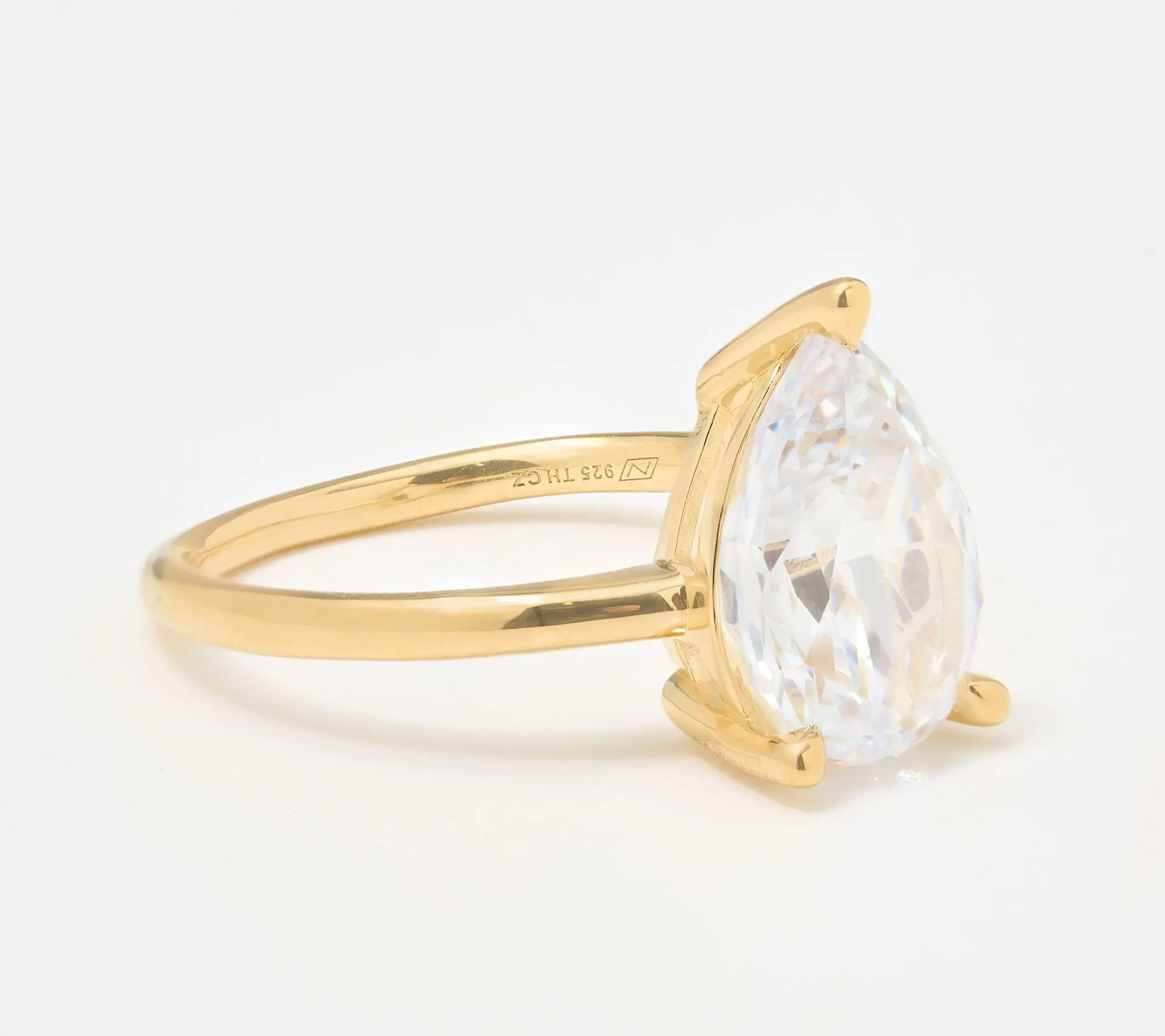 Diamonique Classics Pear Cut Solitaire Ring, Sterling Silver
