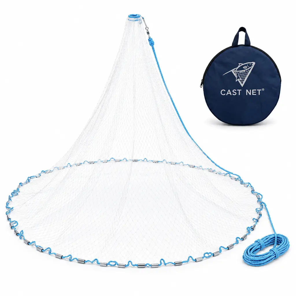 American Saltwater Fishing Cast Net, Handmade Nylon Throw Net with Real Zinc Sinkers, 3/8 Inch Mesh for Bait, Shrimp and Fishing, Heavy Duty, 4FT-6FT Radius