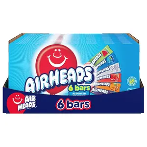Airheads Fruit & Chewy Candy, Assorted Flavors, Movie Theater Packaging, Individually Wrapped Full-Size Bars, Non-Melting Snack, 6 Bars per Unit, 12 Units, Sweet Treat